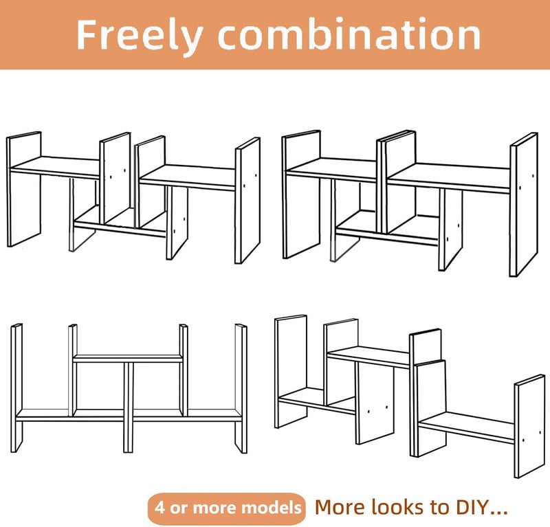 Meikuler Desktop Shelf Organizer, Adjustable Wood Display Desk Shelf, Office Storage Rack Tabletop Bookshelf Multipurpose Shelves for Home Decor, Office, Gifts (Solid White) - Image 5